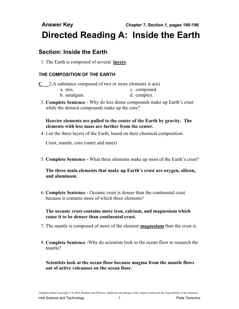 Holt Earth Science Directed Reading Answer Key The Earth Images 