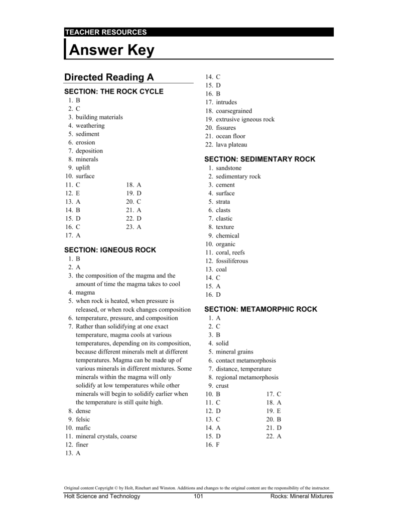 Holt Earth Science Directed Reading The Earth Images Revimage Org