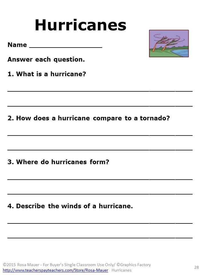 Hurricanes Use These 40 Short answer Comprehension Questions With The 