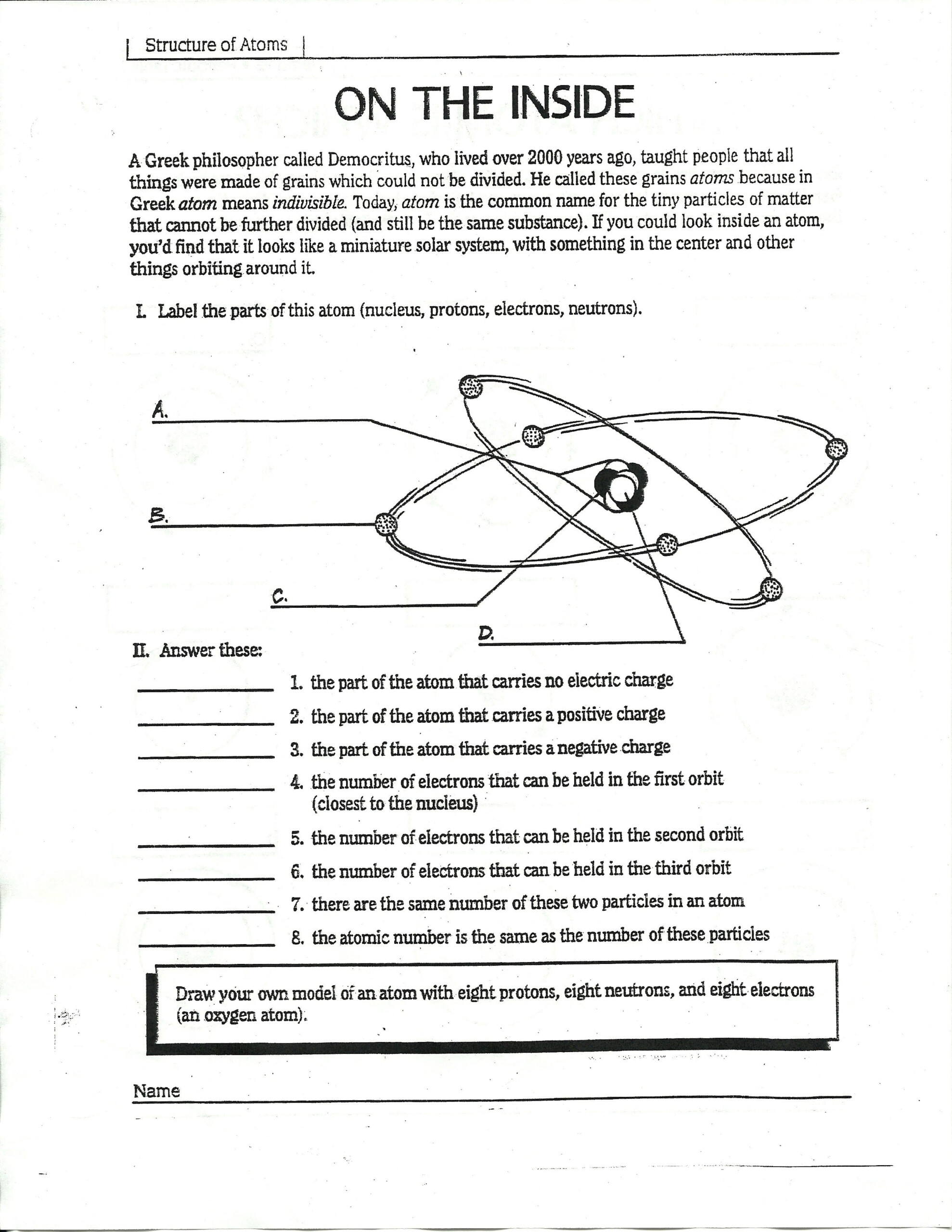 Introduction To Atoms Worksheet Answer Key Inspireops