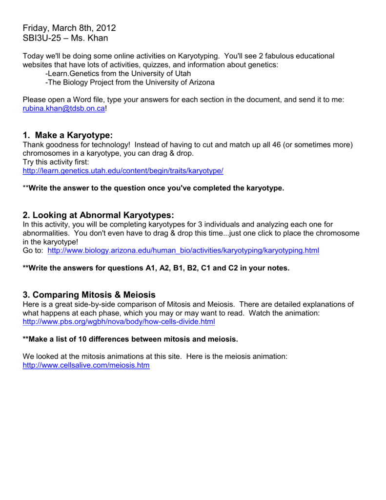 Karyotype Worksheet Answer Key Db excel