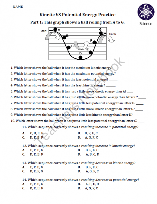 Kinetic And Potential Energy Worksheets For 6th Grade Teaching Energy 