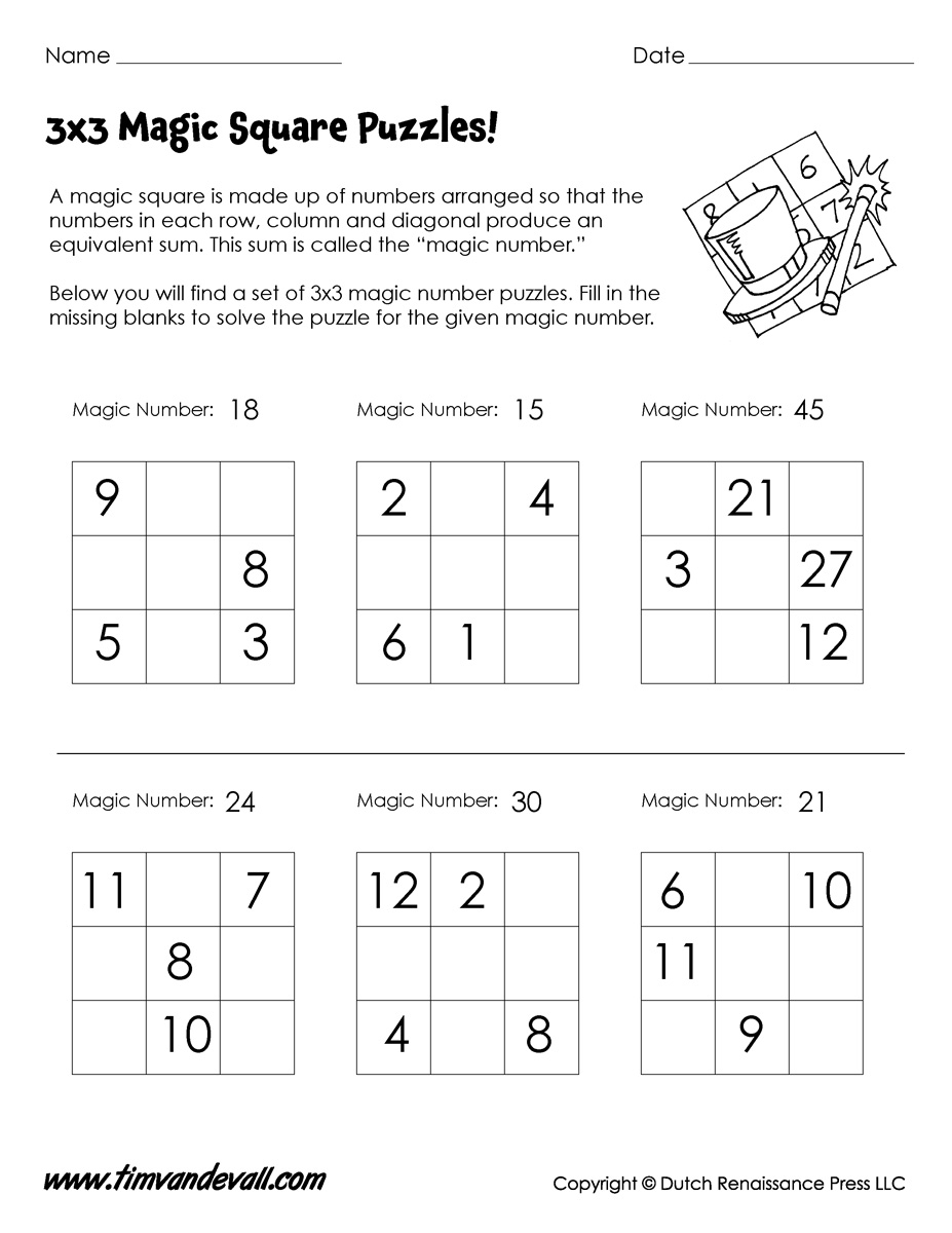 Magic Squares Math Square Worksheet Math Logic Puzzles