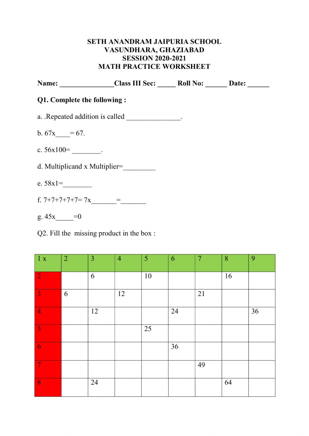 Math Enrichment Worksheet Worksheet