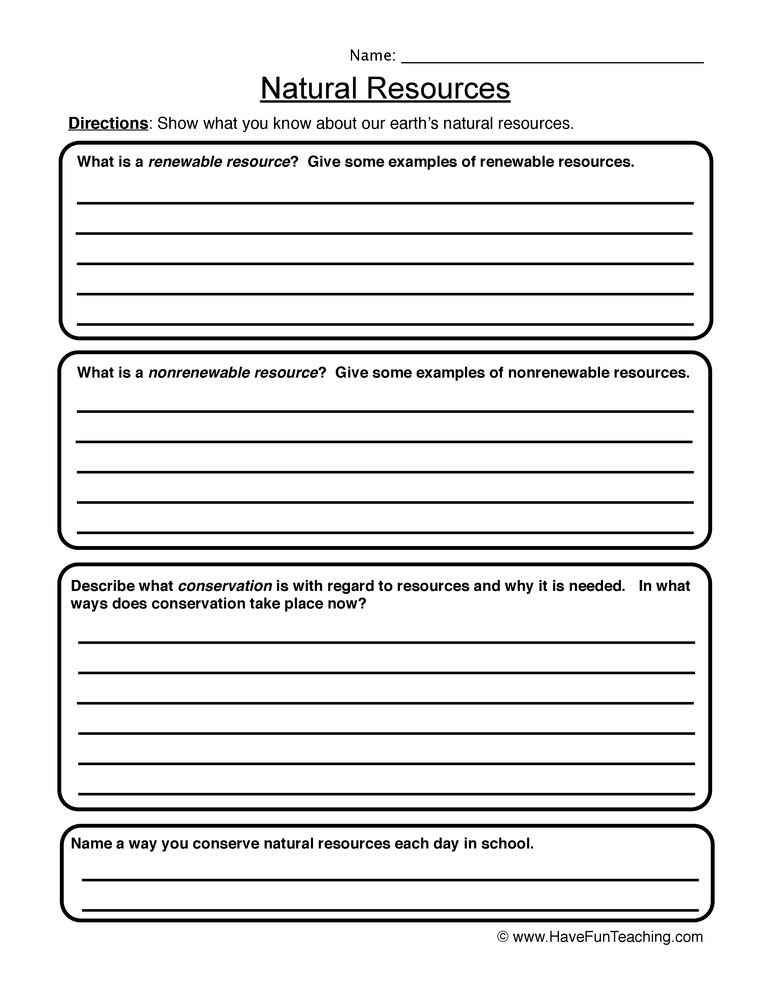 Natural Resources Worksheet 2 Nonrenewable Resources Kindergarten 