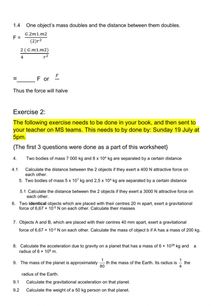 Newton s Law Of Universal Gravitation Worksheet 2 Worksheet