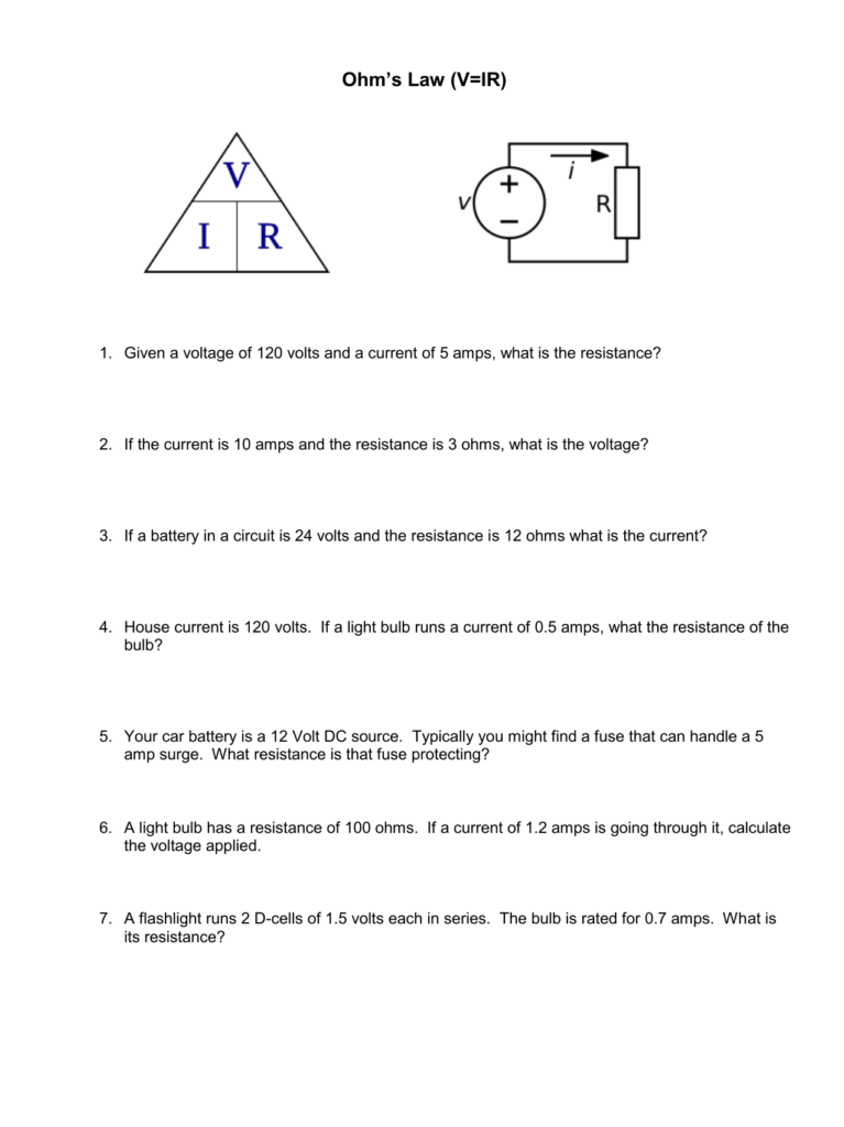 Ohms Law Worksheet