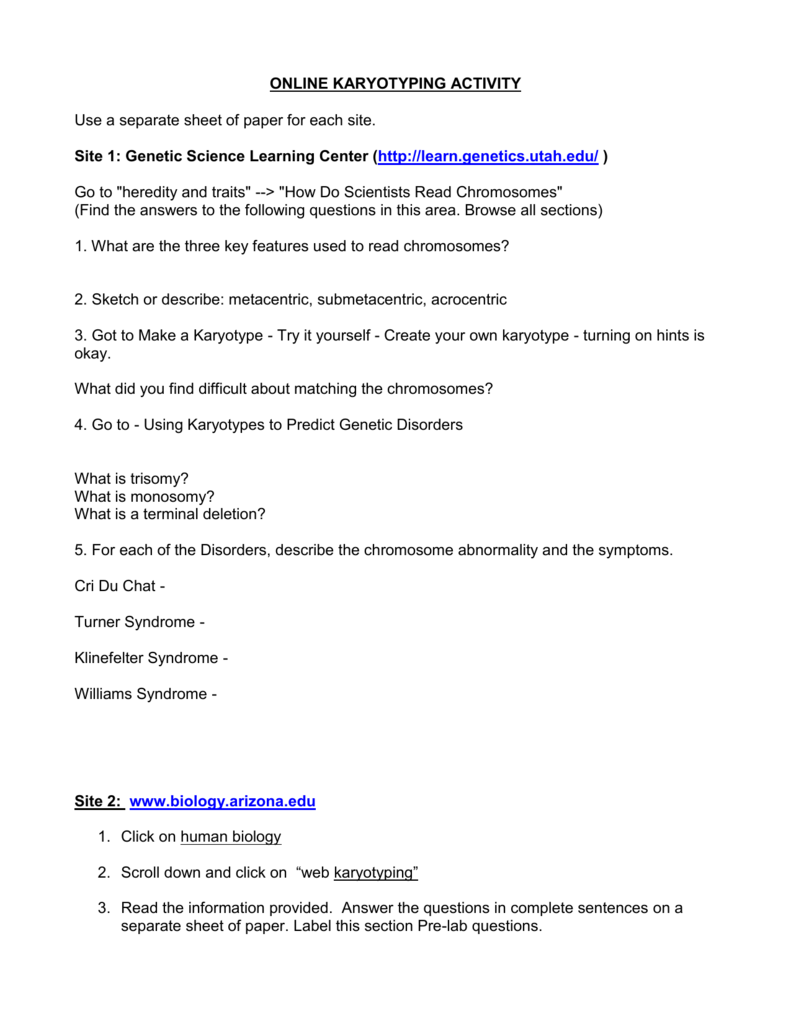 ONLINE KARYOTYPING ACTIVITY