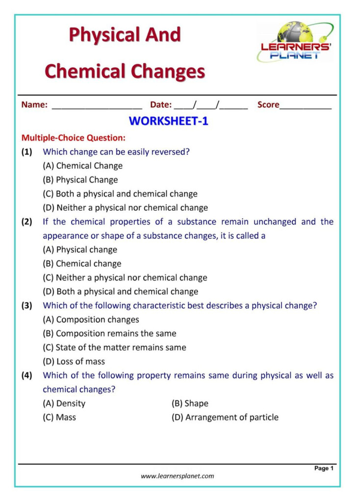 Physical And Chemical Changes Worksheet