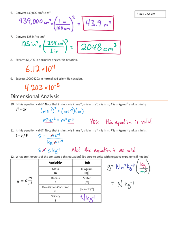 Physics Dimensional Analysis Worksheet And Answers Yesterday 