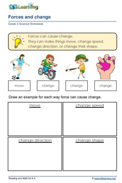 PRINTABLE WORKSHEET 2 FOR GRADE 3 FORCES AND CHANGE Science 