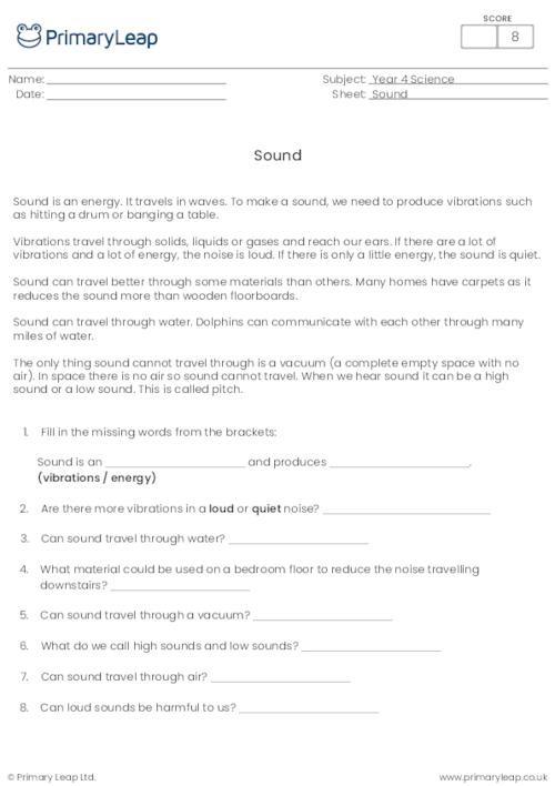 Science Sound Worksheets Grade 1