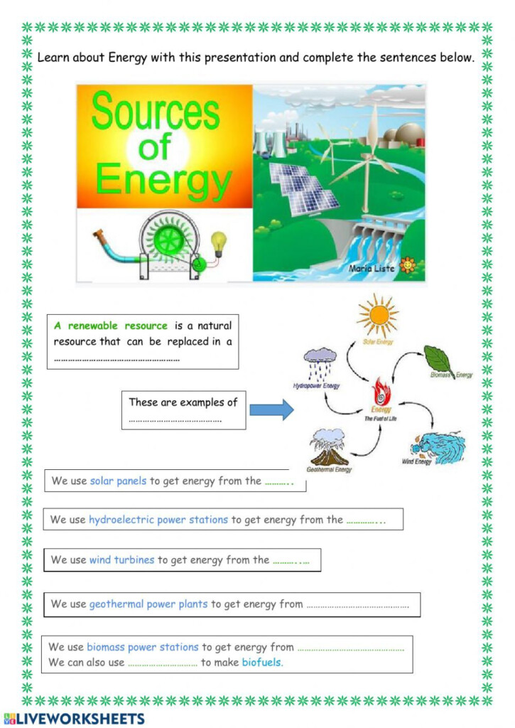 Sources Of Energy Online Worksheet For 5 And 6 Primary You Can Do 