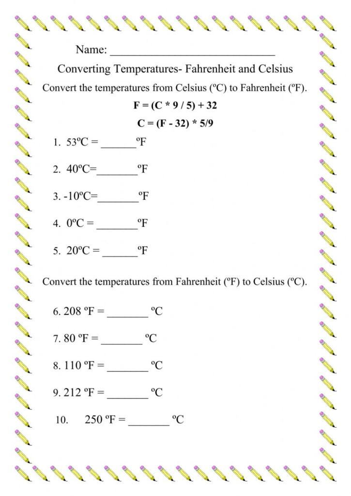 Temperature Conversion Worksheet Answers