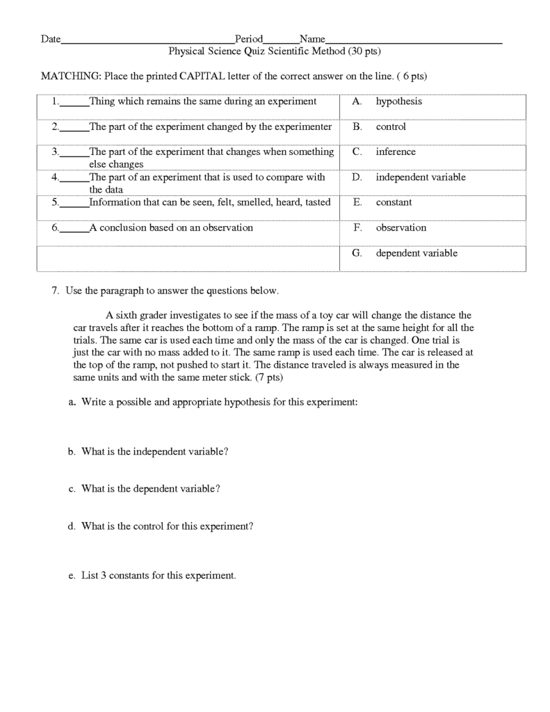 The Methods Of Science Worksheet Answers Alphabet Worksheets