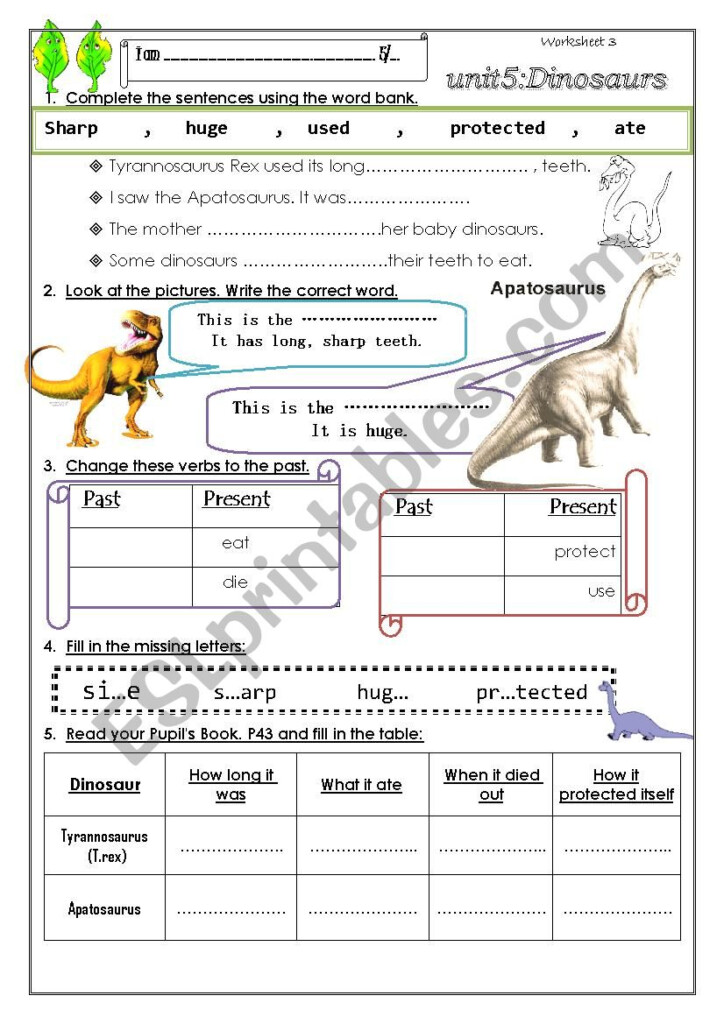 Tyrannosaurus Rex Worksheet For Kids Student Handouts Dinosaur Facts 