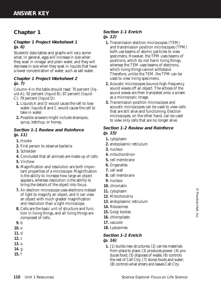 Unit 1 Answer Key Cell Biology And Genetics