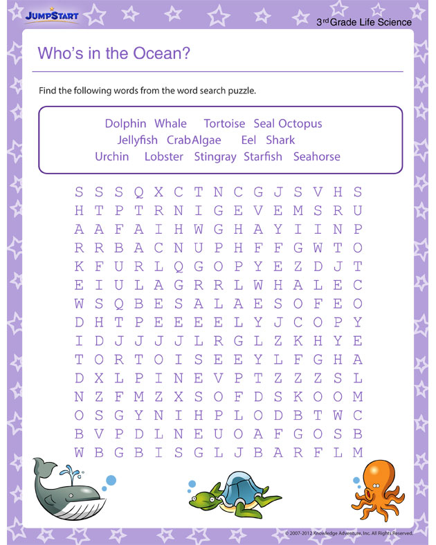 Who s In The Ocean Free Life Science Worksheet For 3rd Grade JumpStart