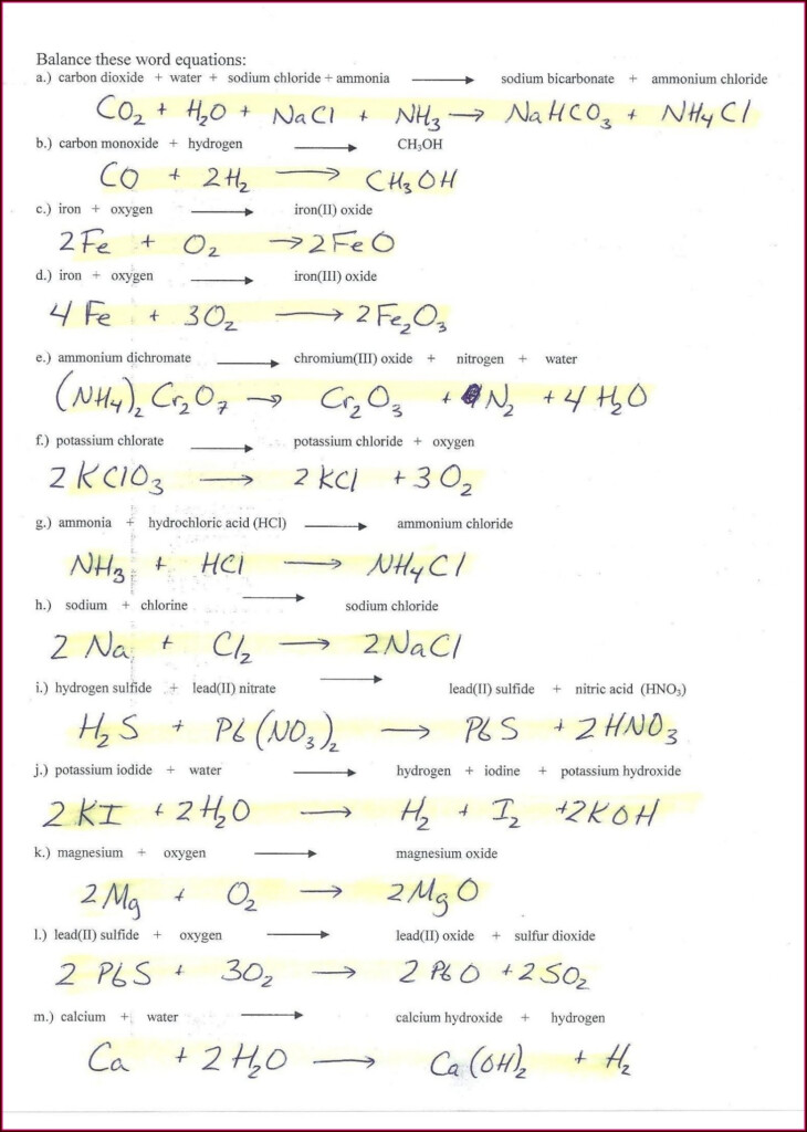 Word Equations Worksheet Physical Science If8767 Worksheet Resume 
