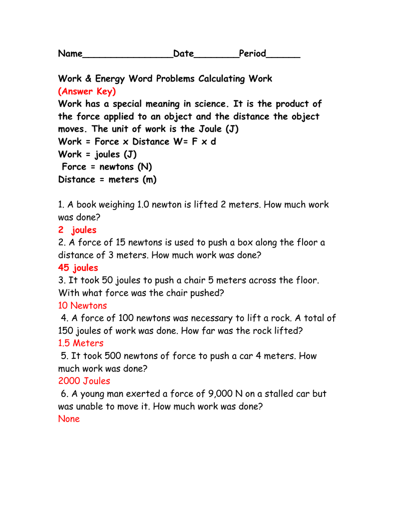 Work Energy And Power Worksheet Word Worksheet