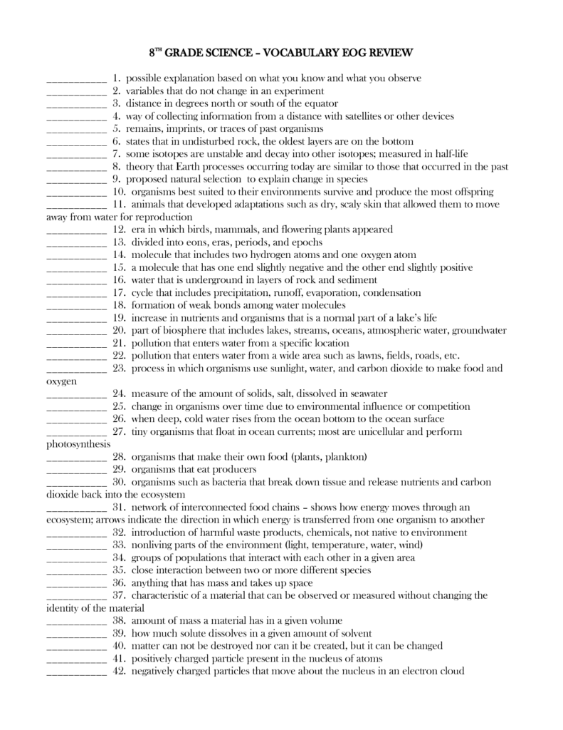 10 8th Grade Science Vocabulary Worksheets Worksheeto