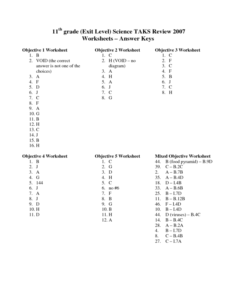 11th Grade Science Worksheets