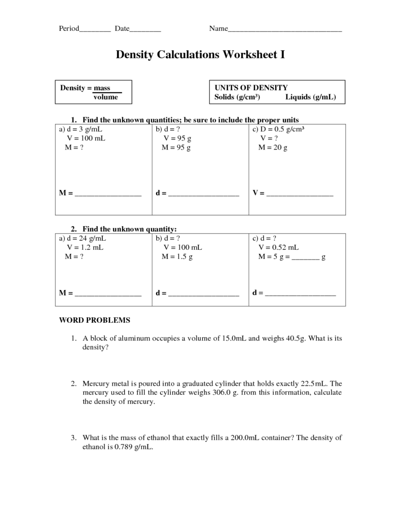 12 Density Worksheet With Answer Key Worksheeto