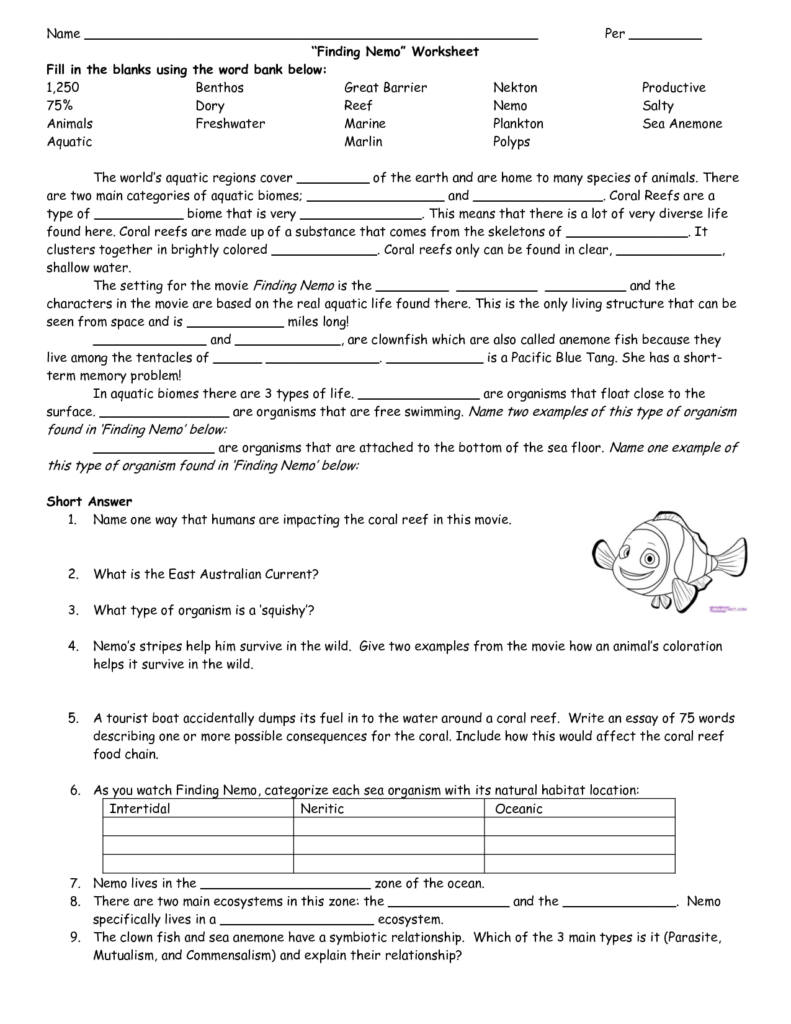 15 Finding Nemo Worksheets With Answer Key Worksheeto