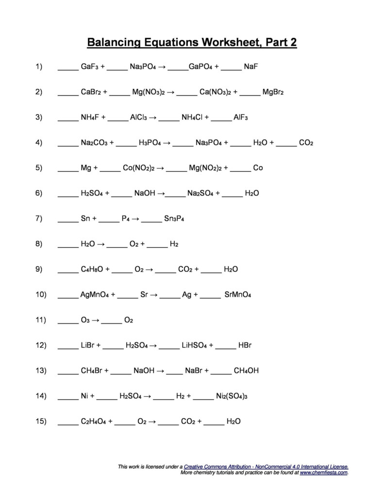 49 Balancing Chemical Equations Worksheets with Answers 