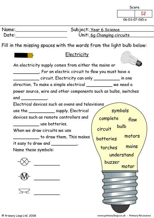 4th Grade Science Worksheets On Electricity