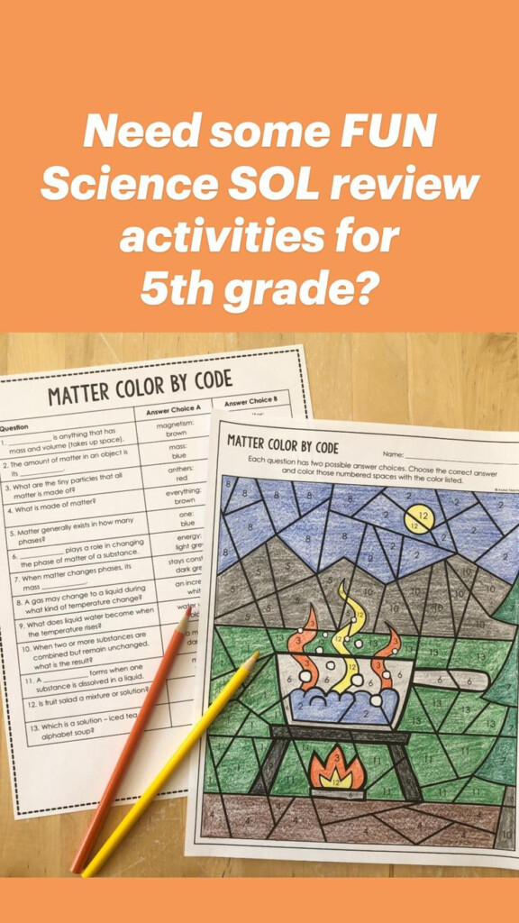 5th Grade Science SOL Review Worksheets Color By Code Review 