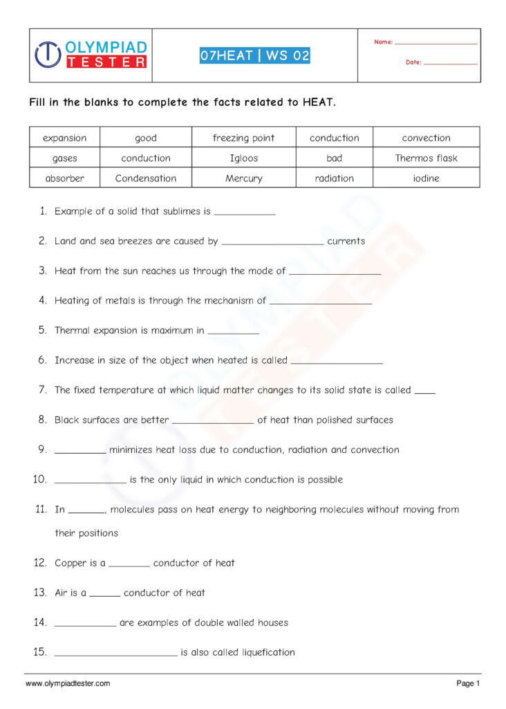 7 Grade Science Worksheet