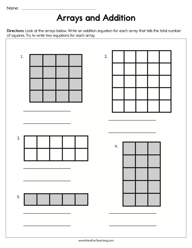 Arrays And Addition Worksheet By Teach Simple