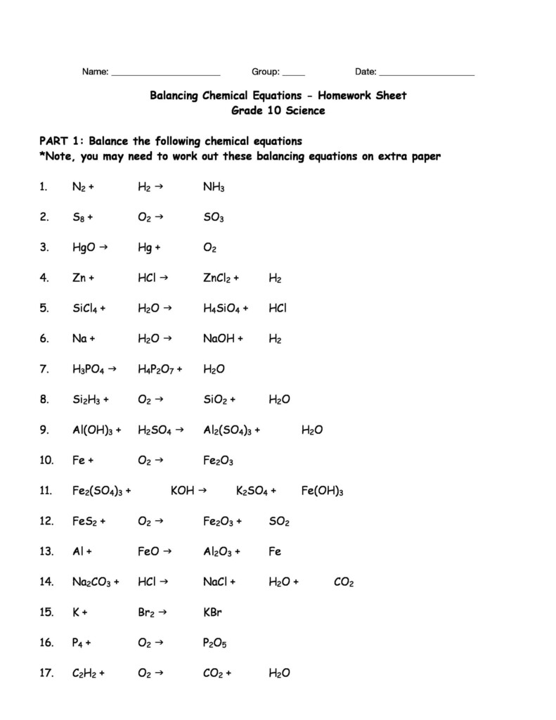 Balancing Equation Worksheet With Answers