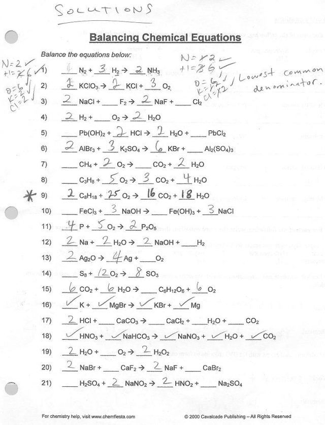 Balancing Equations Answers Key