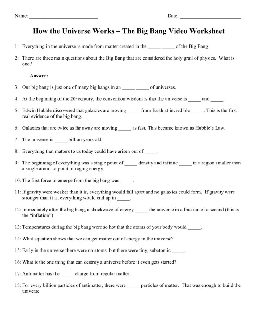 Big Bang Theory Worksheets