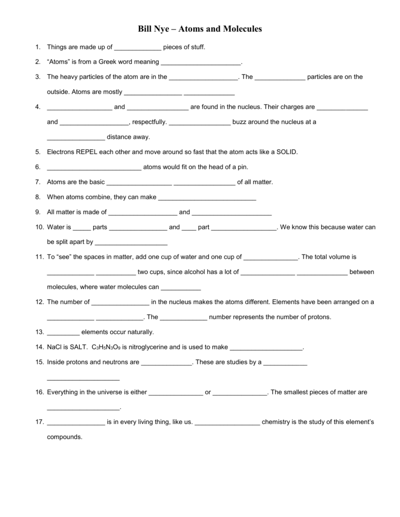 Bill Nye Atoms Worksheet Answers