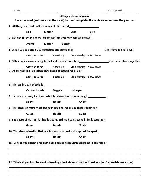 Bill Nye Flight Worksheet Answer Key