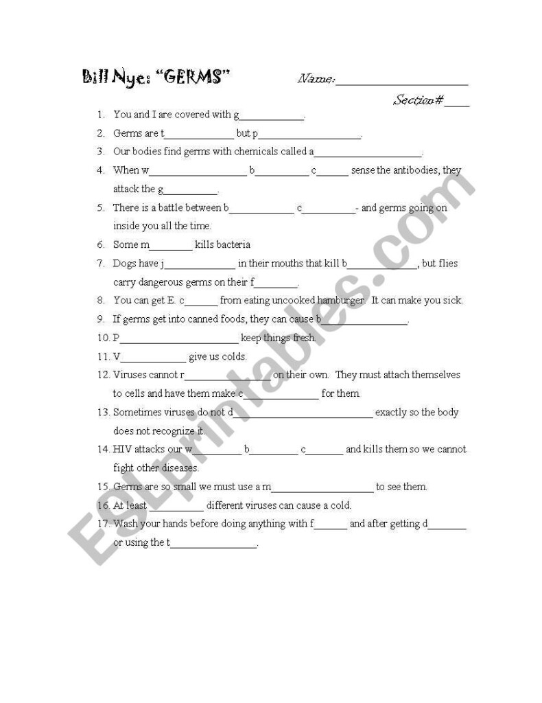 Bill Nye Germs Worksheet