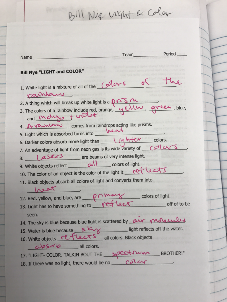 Bill Nye Motion Worksheet