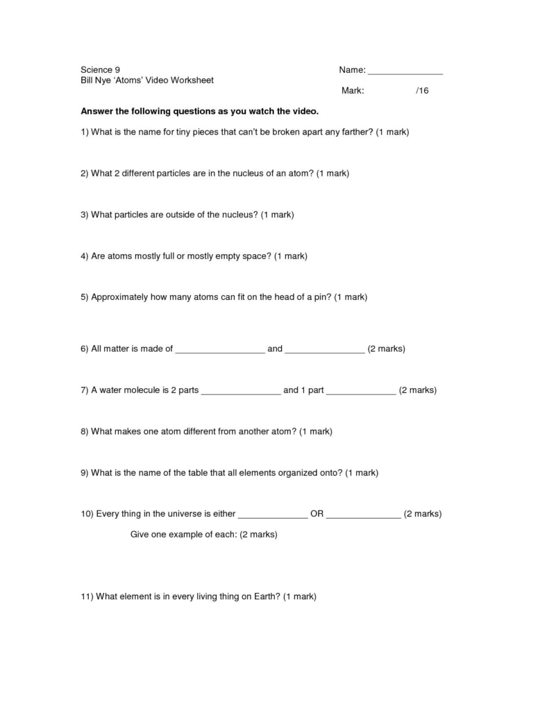 Bill Nye Phases Of Matter Worksheet