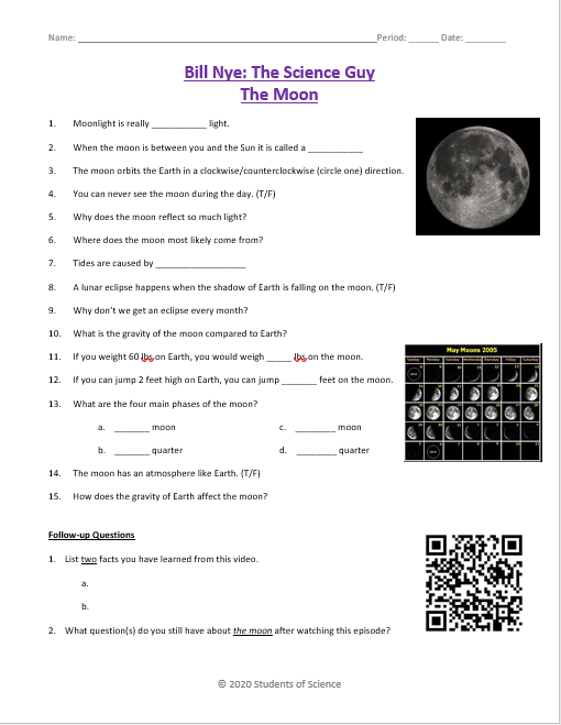 Bill Nye The Science Guy THE MOON Video Worksheet Teaching Resources