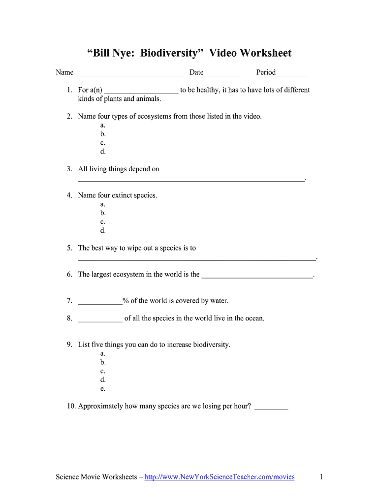 Bill Nye Video Worksheet Fill Online Printable Fillable Blank 