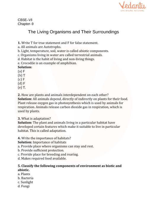 CBSE Class 6 Science The Living Organisms And Their Surroundings 