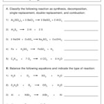 Chemical Reactions Types Worksheet