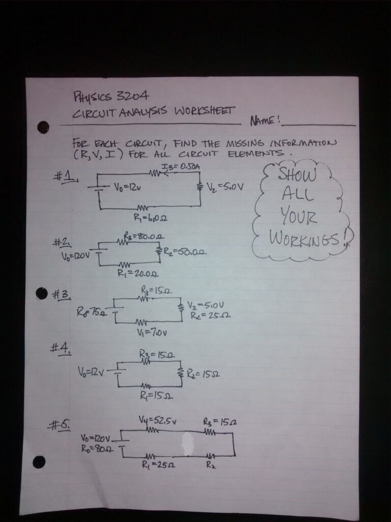 Circuits Worksheet Answer Key