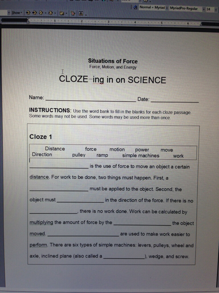 Cloze Ing In On Science Worksheet Answers