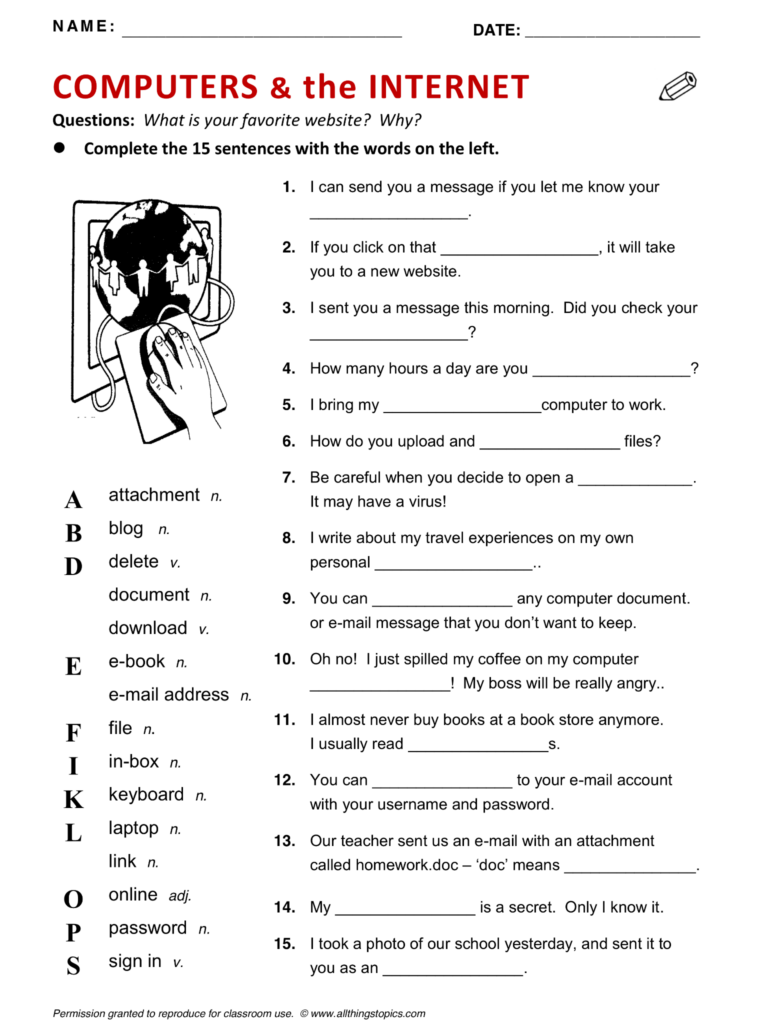 Computer Basics Worksheet Answers