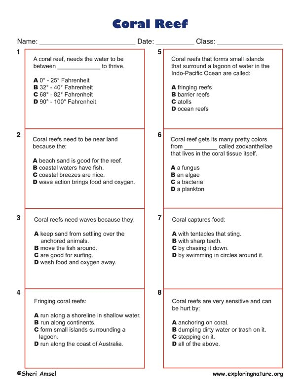 Coral Reef Multiple Choice Quiz