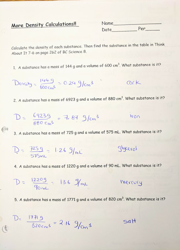 Density Calculations Worksheet 1